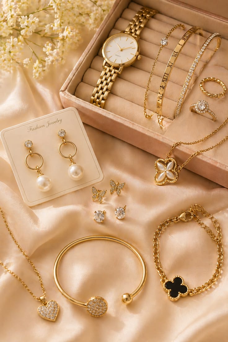Beautiful handmade jewelry gift box with handcrafted necklace, earrings, bracelet, and ring for special occasions